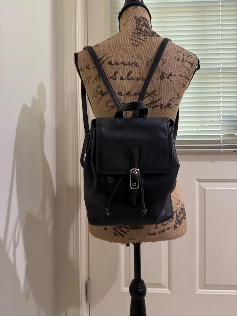Vintage Coach Black Leather Drawstring Backpack